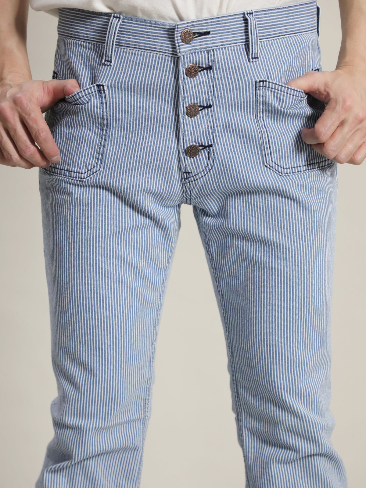 Patch Poke Hickory Bell Bottom Jeans 1970s Revival Model Bleach Color/Unisex