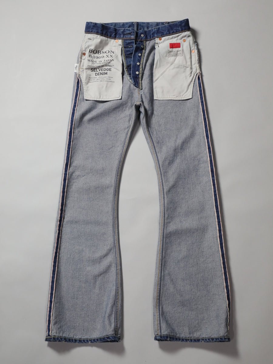 B-1969-XX-F-970 Used-Washed Flare Jeans made with Selvedge Denim from Okayama