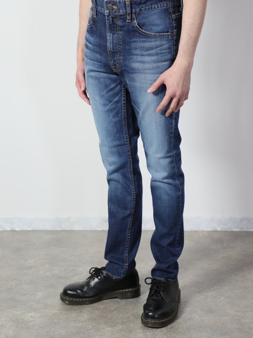 Premium Jeans Tapered Straight Distressed Blue Color/Men's