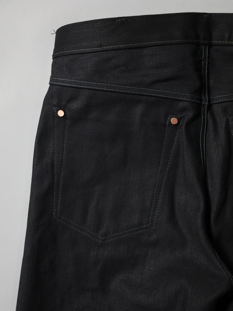 B-1969-XX-F-BK-004 【Okayama-made, vertically and horizontally black selvedge denim】Bell-bottom rigid BELL-BOTTOM BLACK SELVEDGE DENIM RIGID