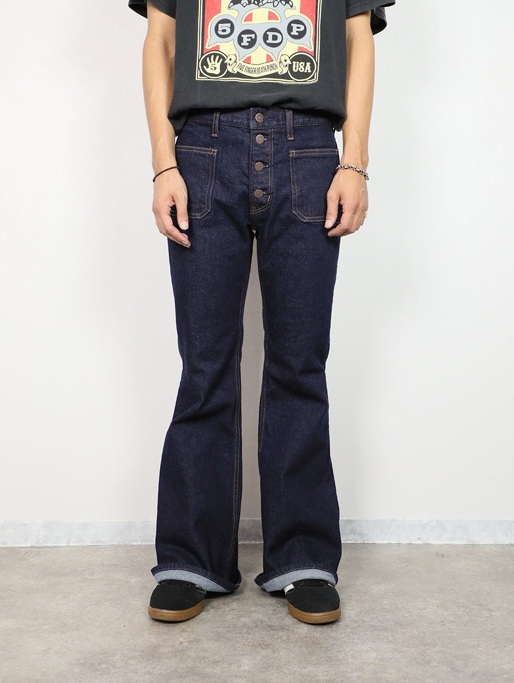 12.5oz 貼りポケベルボトムジーンズ 550型復刻 ワンウオッシュカラー/ユニセックス
