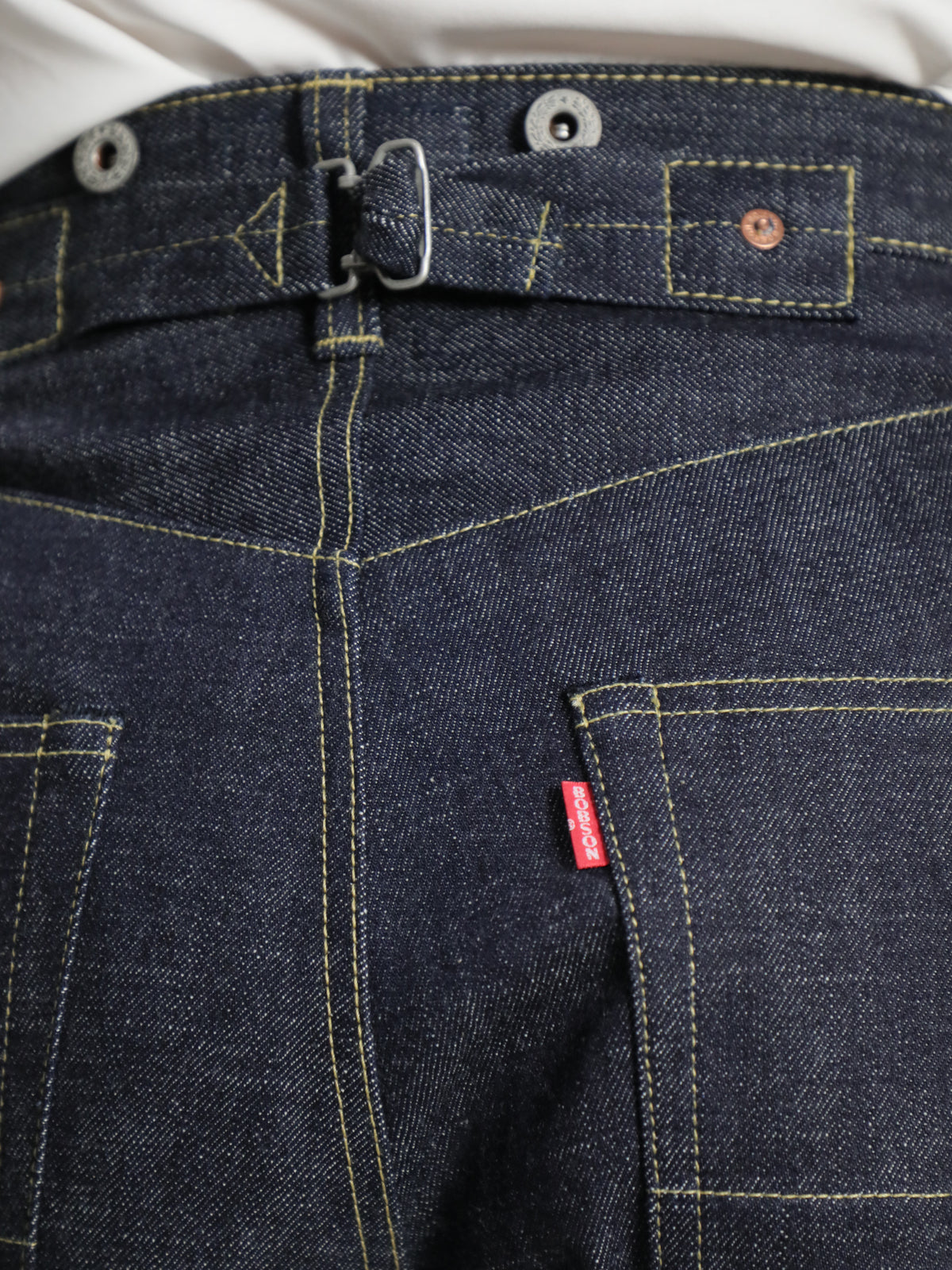 B-1969-XX-RR2011-004 Rigid Cinch buckle Jeans made with Selvedge denim from Okayama