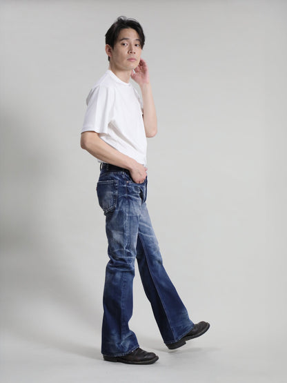 B-1969-XX-F-970 Used-Washed Flare Jeans made with Selvedge Denim from Okayama