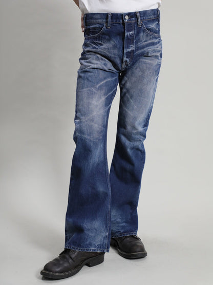 B-1969-XX-F-970 Used-Washed Flare Jeans made with Selvedge Denim from Okayama