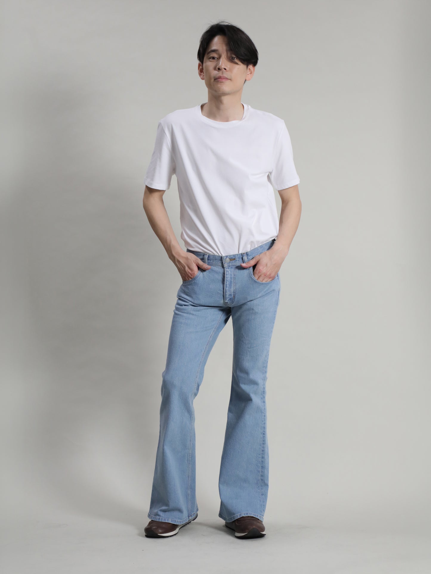 Bell-bottom jeans, retro high-bleach color, unisex, 12.5oz