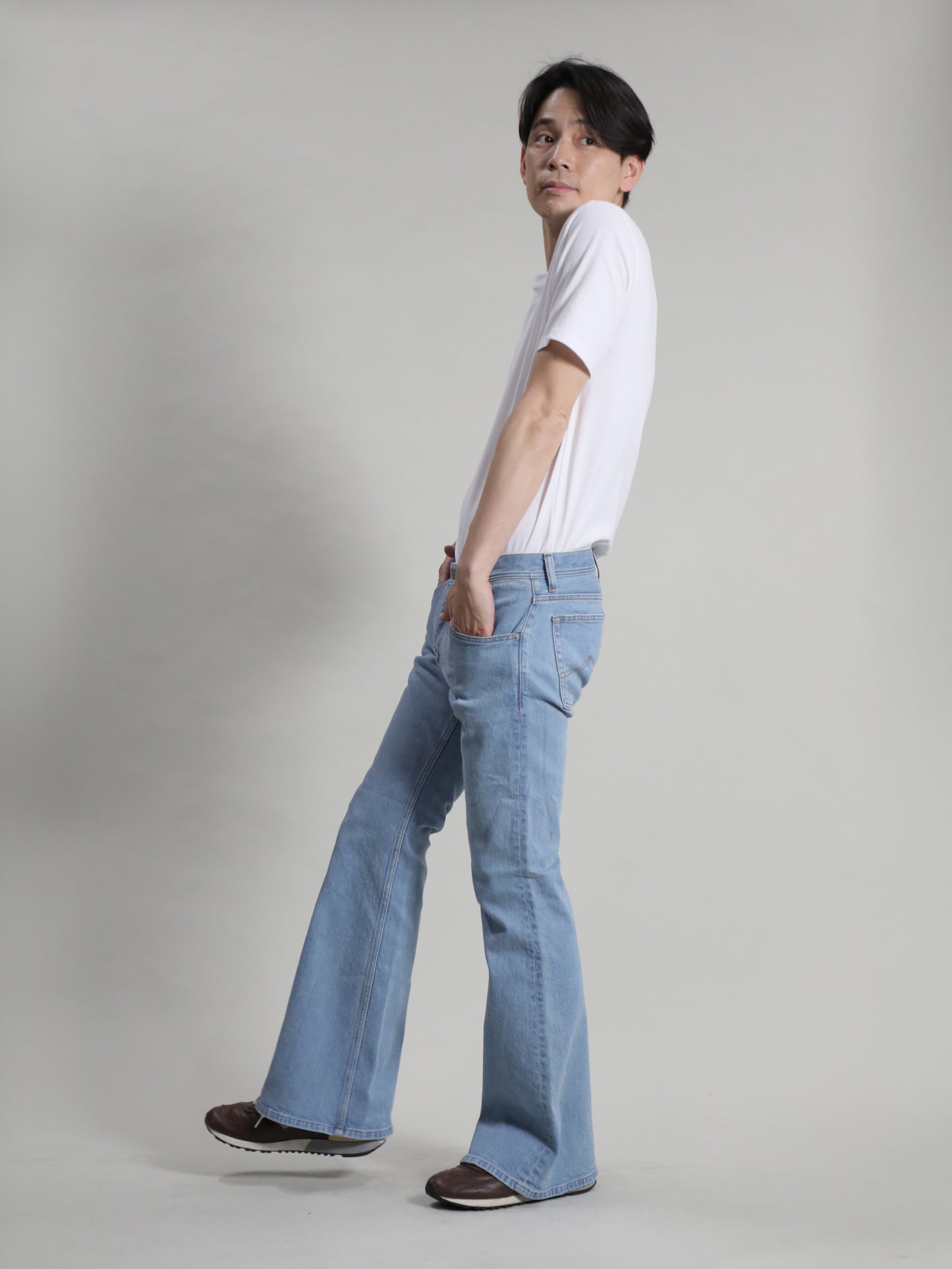 Bell-bottom jeans, retro high-bleach color, unisex, 12.5oz