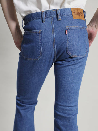 12.5oz Patch Pocket Bell Bottom Jeans 1970s Revival Model Retro Bleached Color/Unisex