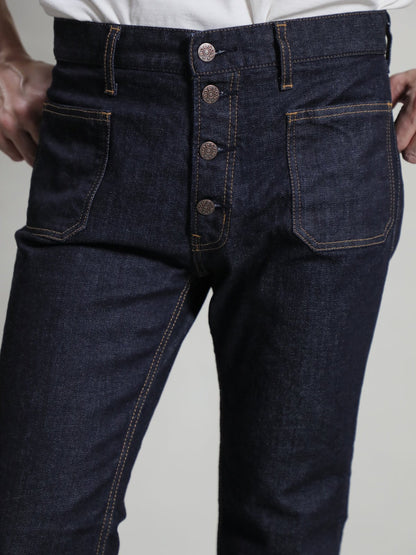 12.5oz Patch Pocket Bell Bottom Jeans 1970s Revival Model One Wash Color/Unisex