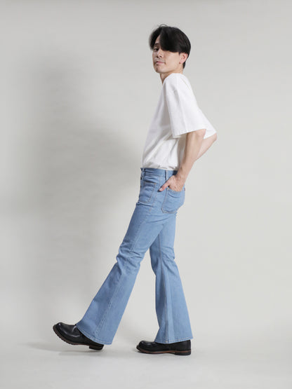 Patch Pocket Bell Bottom Jeans 1970s Revival Model Retro light Bleached Color/Unisex