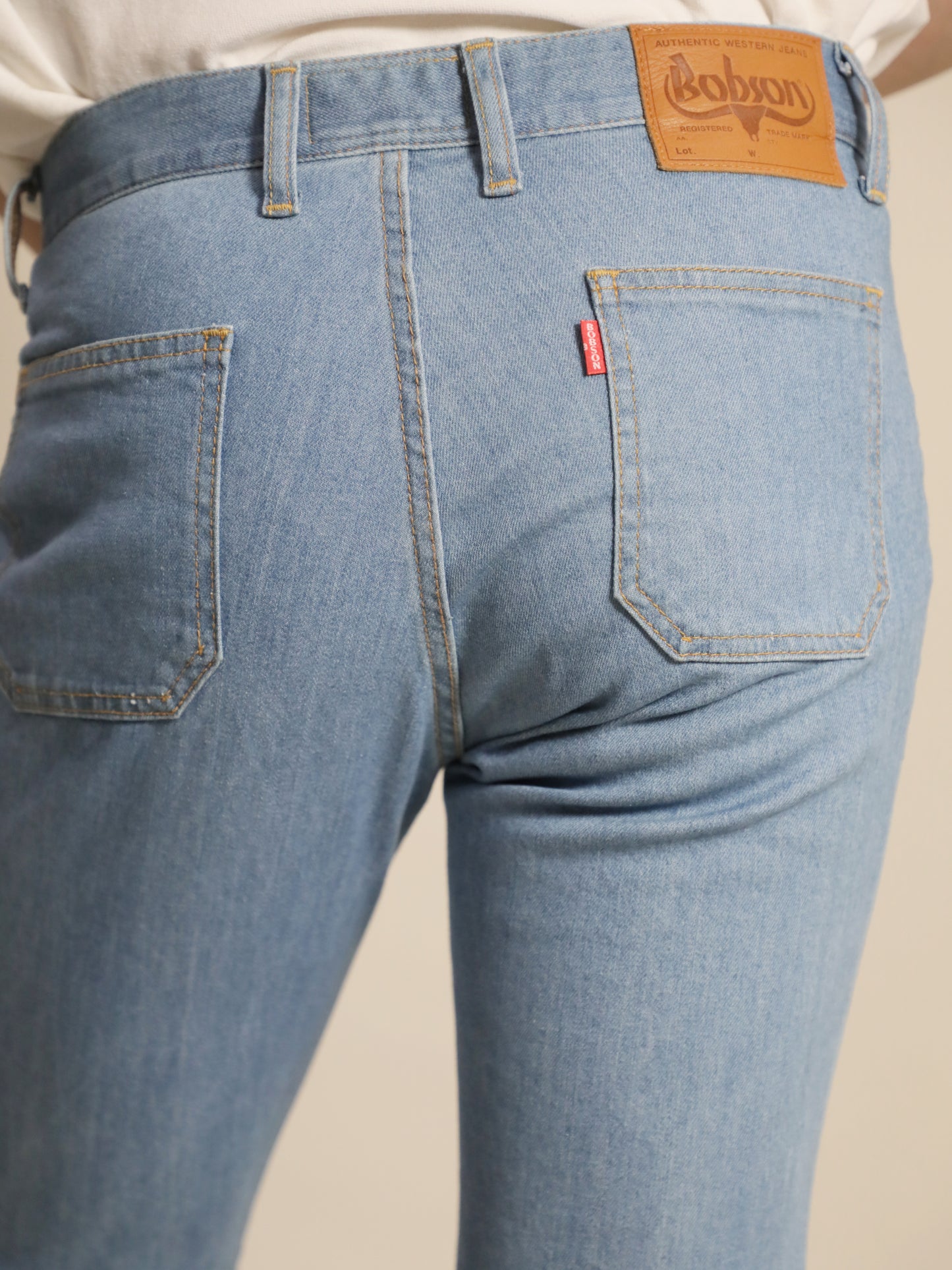 Patch Pocket Bell Bottom Jeans 1970s Revival Model Retro light Bleached Color/Unisex
