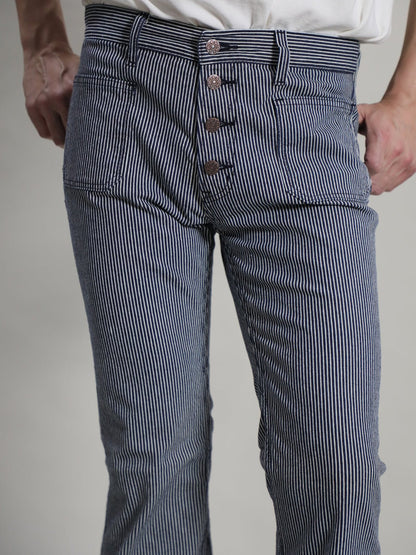 Patch Pocket Hickory Bell Bottom Jeans 1970s Revival Model One Wash Color/Unisex