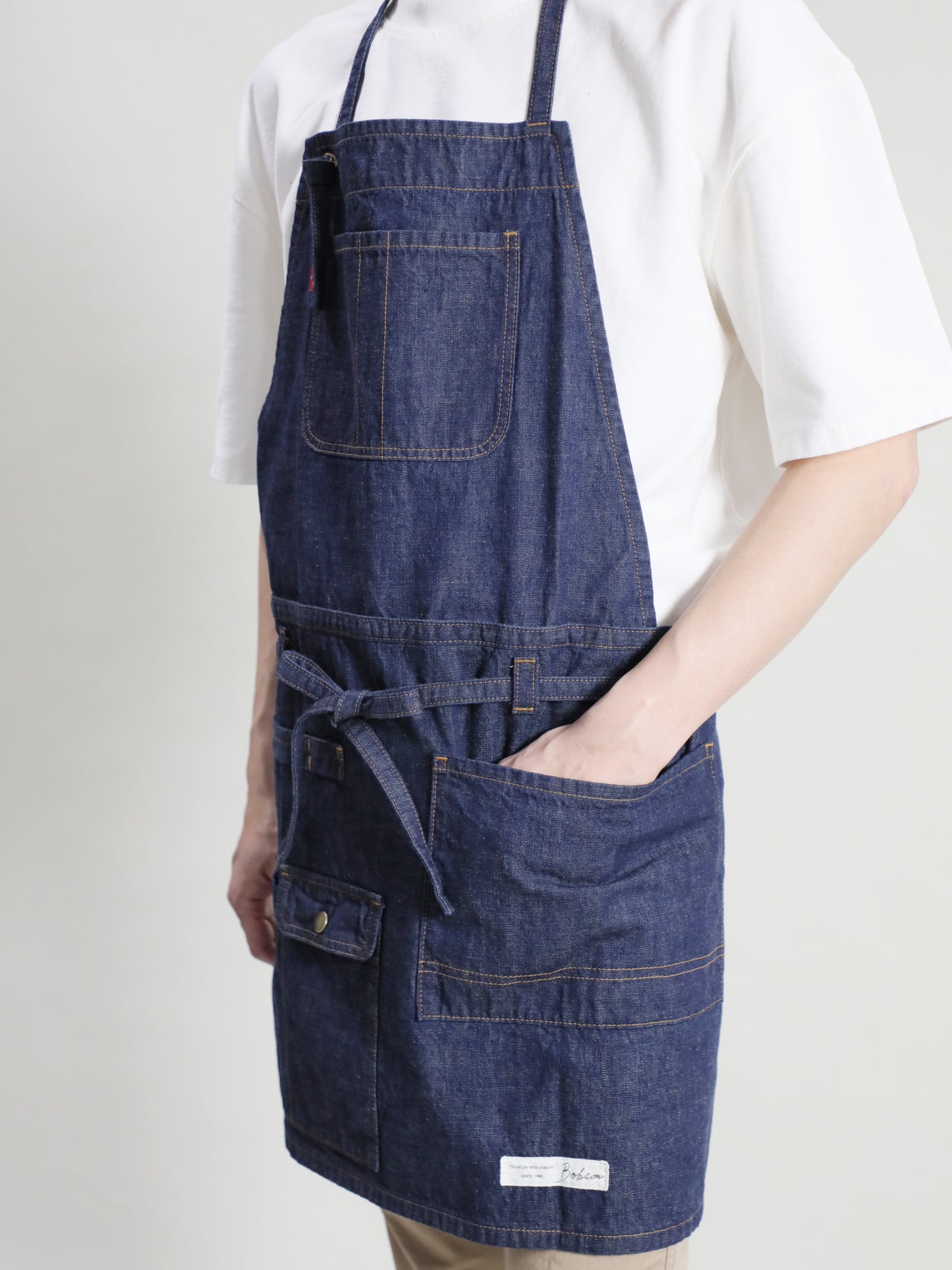 2WAY Denim Apron Zimbabwe Yarn x Okayama Weave Denim [10oz] Bleached Color/Indigo Color Unisex