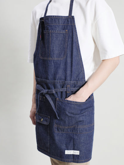 2WAY Denim Apron Zimbabwe Yarn x Okayama Weave Denim [10oz] Bleached Color/Indigo Color Unisex