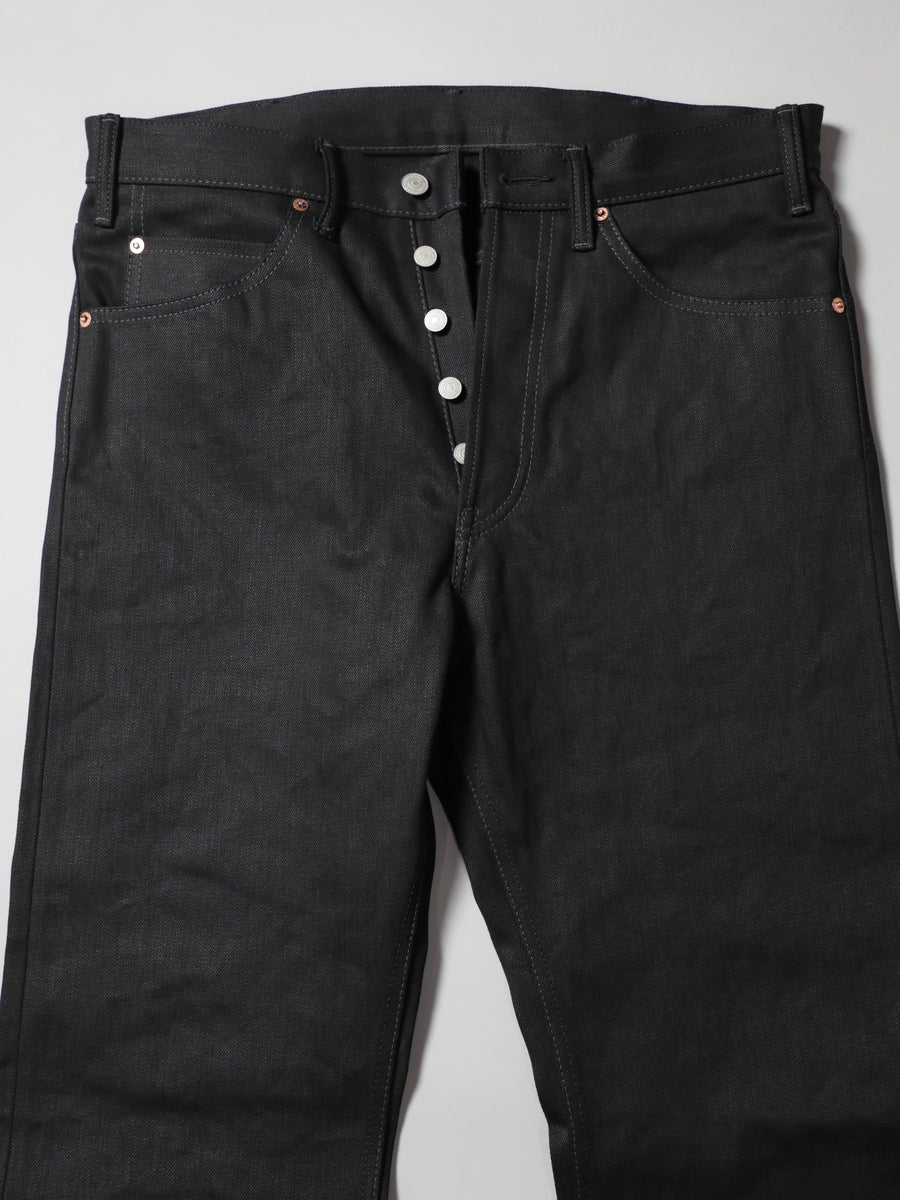 B-1969-XX-F-BK-004 【Okayama-made, vertically and horizontally black selvedge denim】Bell-bottom rigid BELL-BOTTOM BLACK SELVEDGE DENIM RIGID