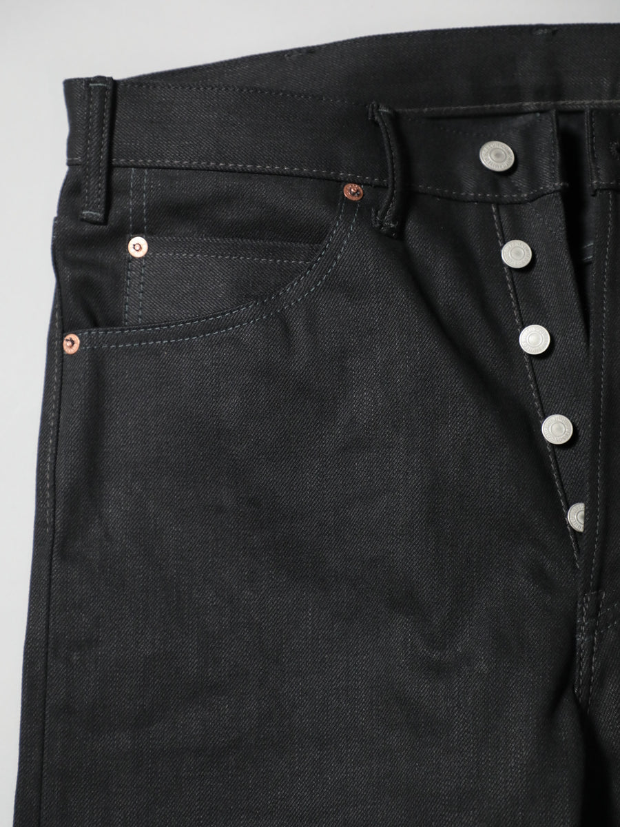 B-1969-XX-F-BK-004 【Okayama-made, vertically and horizontally black selvedge denim】Bell-bottom rigid BELL-BOTTOM BLACK SELVEDGE DENIM RIGID