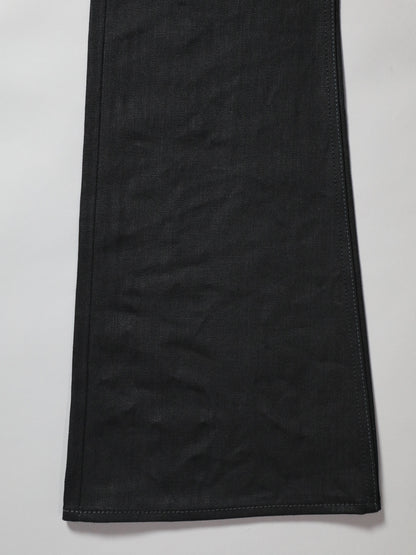 B-1969-XX-F-BK-004 【Okayama-made, vertically and horizontally black selvedge denim】Bell-bottom rigid BELL-BOTTOM BLACK SELVEDGE DENIM RIGID