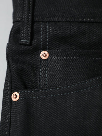 B-1969-XX-F-BK-004 【Okayama-made, vertically and horizontally black selvedge denim】Bell-bottom rigid BELL-BOTTOM BLACK SELVEDGE DENIM RIGID