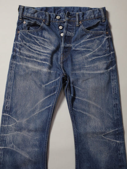 B-1969-XX-F-970 Used-Washed Flare Jeans made with Selvedge Denim from Okayama
