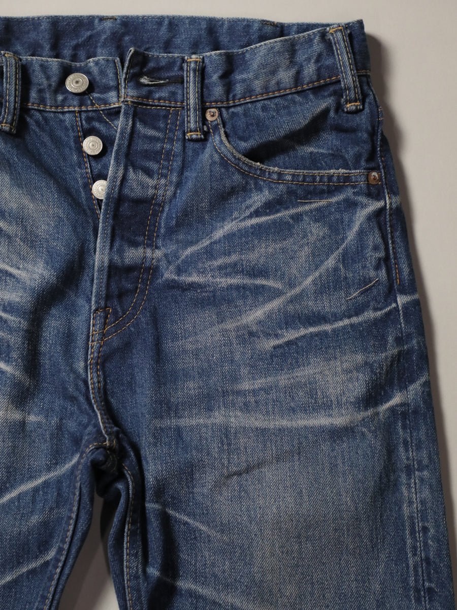 B-1969-XX-F-970 Used-Washed Flare Jeans made with Selvedge Denim from Okayama