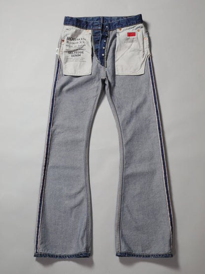 B-1969-XX-F-970 Used-Washed Flare Jeans made with Selvedge Denim from Okayama