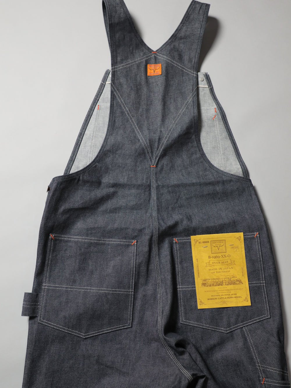 B-1969-XX-O Rigid Denim Overalls made with Selvedge Denim from Okayama