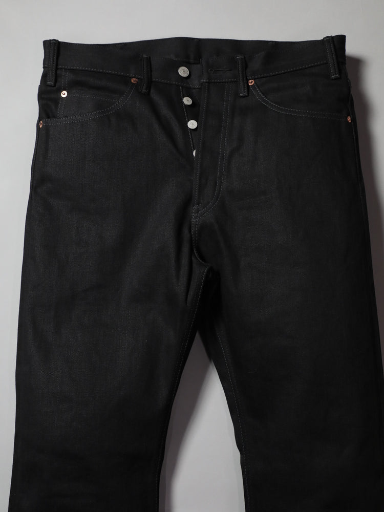 B-1969-XX-F-BK-004 【Okayama-made, vertically and horizontally black selvedge denim】Bell-bottom rigid BELL-BOTTOM BLACK SELVEDGE DENIM RIGID