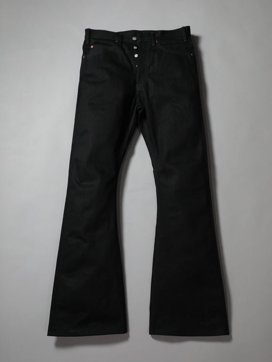 B-1969-XX-F-BK-004 【Okayama-made, vertically and horizontally black selvedge denim】Bell-bottom rigid BELL-BOTTOM BLACK SELVEDGE DENIM RIGID