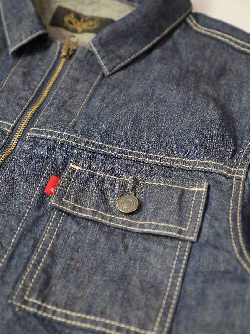 Men's One-Wash Military Denim All-in-One Short-Sleeve Overalls.