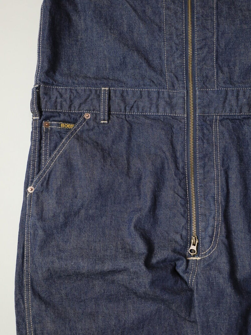 Men's One-Wash Military Denim All-in-One Short-Sleeve Overalls.