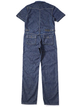 Men's One-Wash Military Denim All-in-One Short-Sleeve Overalls.