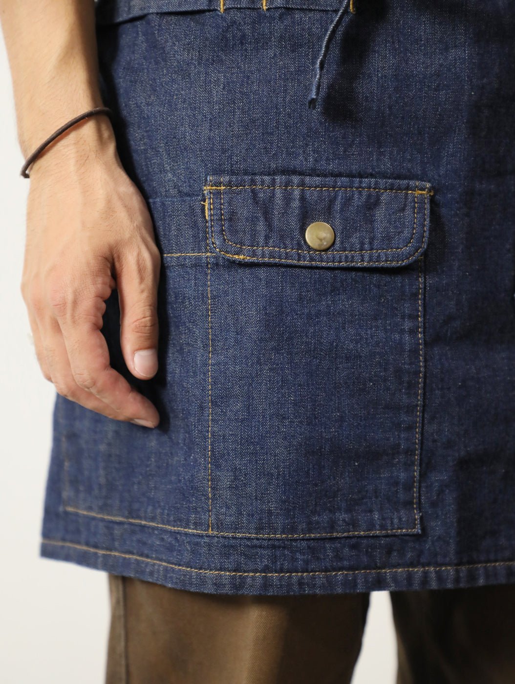 2WAY Denim Apron Zimbabwe Yarn x Okayama Weave Denim [10oz] Bleached  Color/Indigo Color Unisex