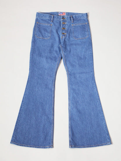 12.5oz Patch Pocket Bell Bottom Jeans Type 550 Reproduction Retro Bleached Color/Unisex